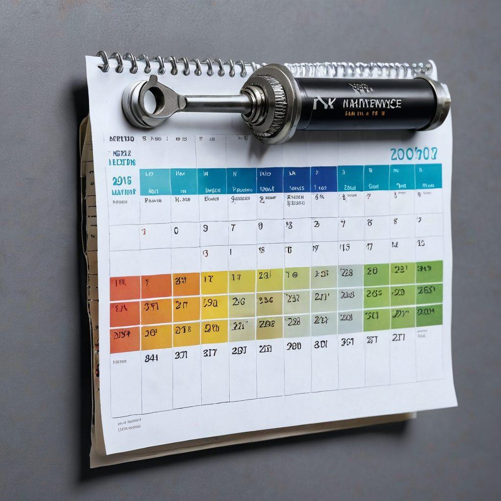 An image of a multi-layered filter system, showing clean and dirty sections to highlight the importance of maintenance. Include tools like a wrench and a calendar marked with regular maintenance dates. Have a modern, clean background with a slight gradient. super-realistic. vibrant colors.